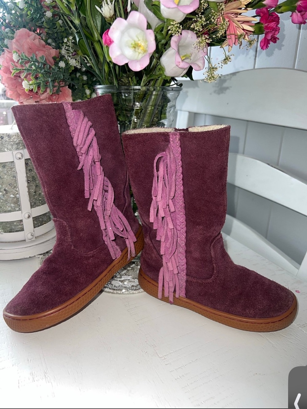 Girls Livie & Luca Suede Mid-Calf Fringe Boots - purple